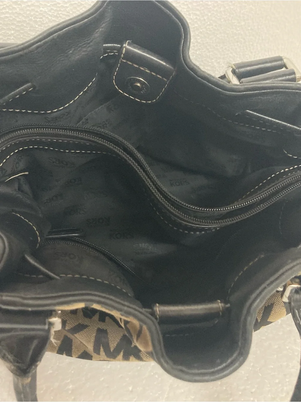 Michael Kors Tan and Black Signature MK Satchel